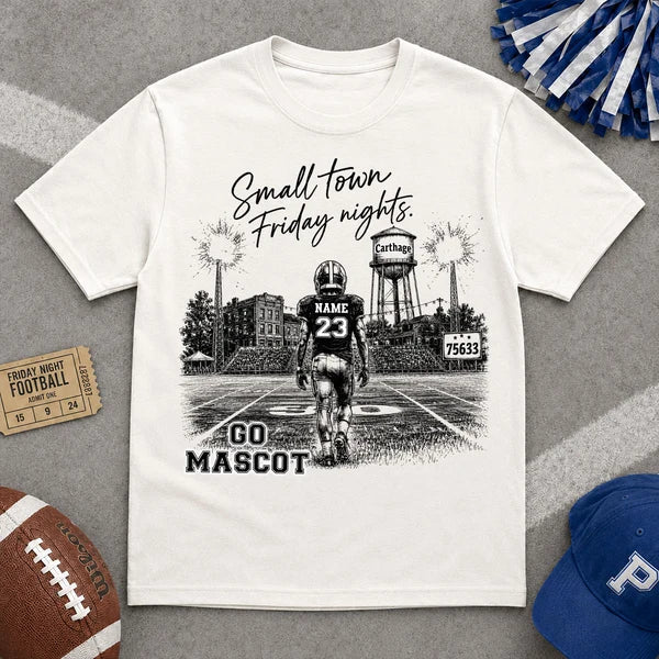 Small Town Friday Nights Personalized Classic Tee, Player Walking Onto Stadium Field, Creative Gift for Football Fans