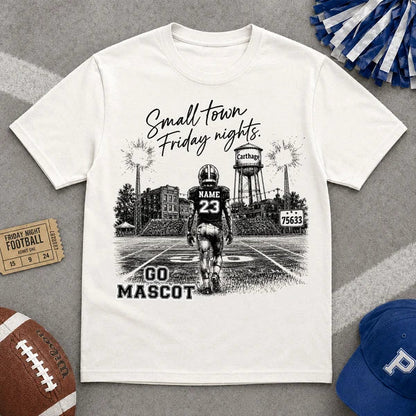 Small Town Friday Nights Personalized Classic Tee, Player Walking Onto Stadium Field, Creative Gift for Football Fans