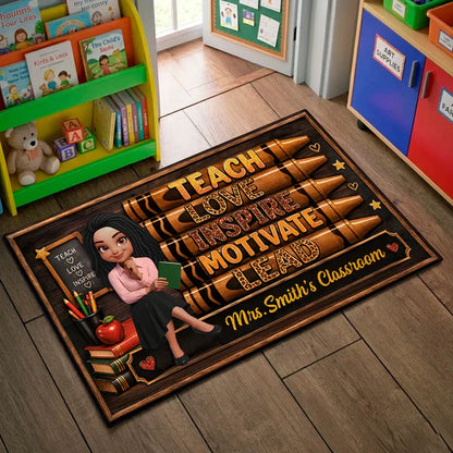 Personalized Standard Doormat, Seated Teacher with Book, Unique Gift for Teachers
