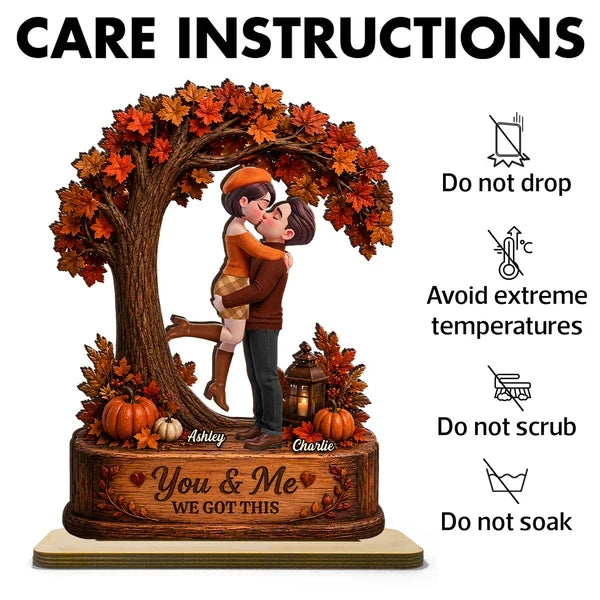 Custom 2-Layer Wooden Plaque with You & Me Message, Autumn Couple Decor, Unique Creative Gift for Partner