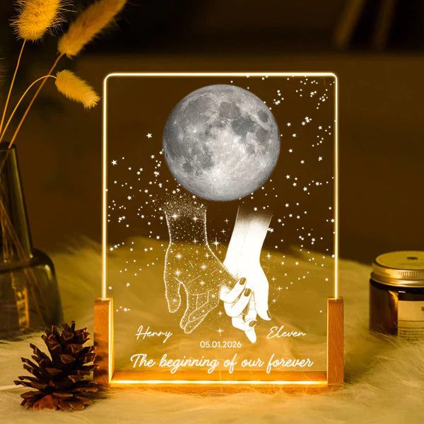 Personalized LED Light Frame, Couple Moon & Stars Design, Unique Gift for Couple with Soft Romantic Glow