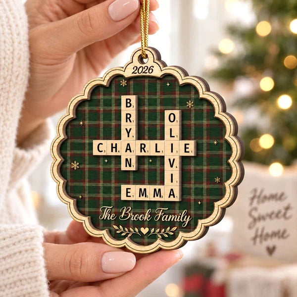 Personalized Wooden Ornament, Heartwarming Family Crossword on a Christmas Tree, Creative Gift for Grandparents