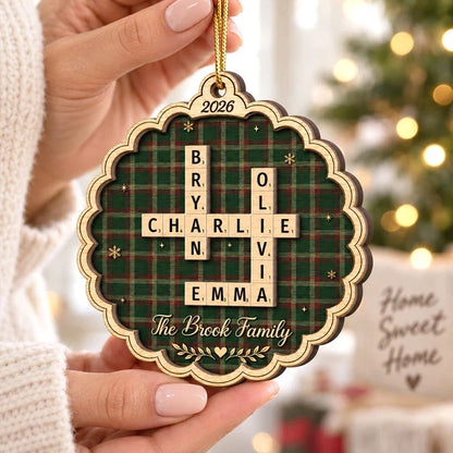 Personalized Wooden Ornament, Heartwarming Family Crossword on a Christmas Tree, Creative Gift for Grandparents