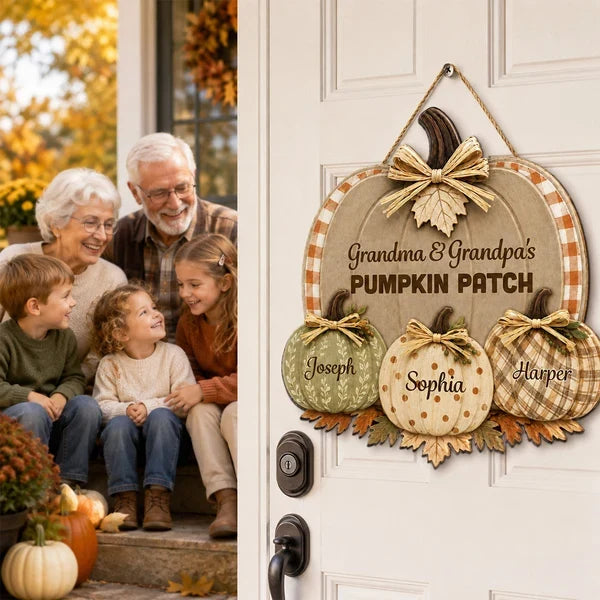 Personalized Wooden Sign, Grandma & Grandpa's Pumpkin Patch, Rustic Fall Door Decor, Unique Gift for Grandparents