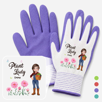 Personalized Plant Lady Gardening Gloves, Cartoon Gardener Holding a Basket, Unique Creative Gift for Garden Lovers
