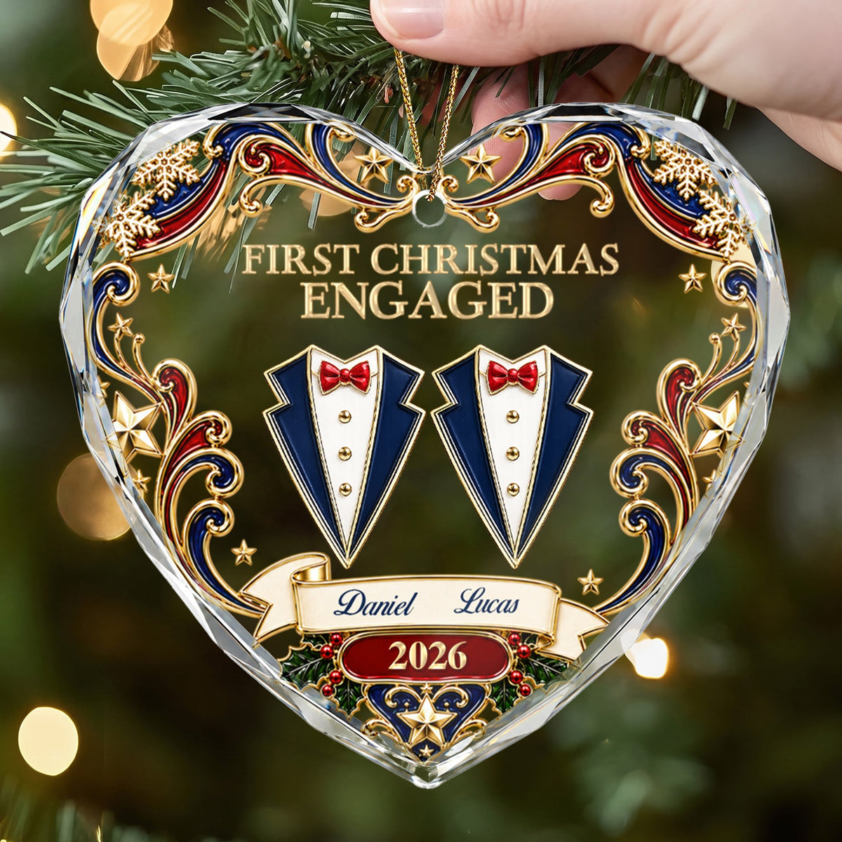 Crystal Heart Ornament with Wedding Attire, Personalized Mr & Mrs Keepsake, Creative Gift for Couples