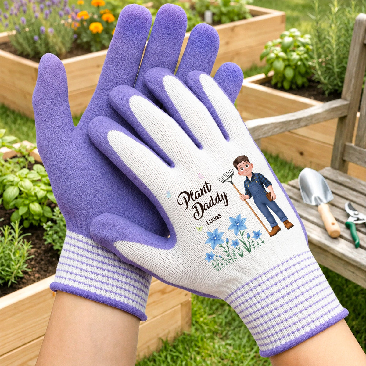 Personalized Plant Lady Gardening Gloves, Cartoon Gardener Holding a Basket, Unique Creative Gift for Garden Lovers