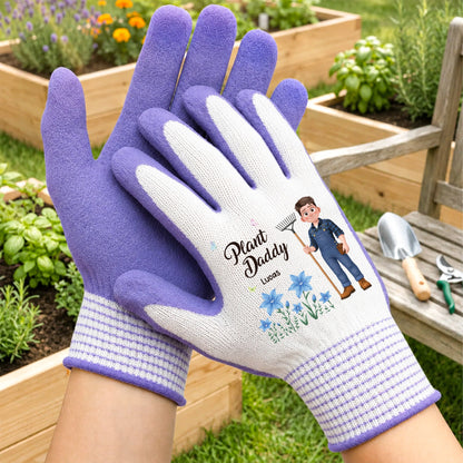 Personalized Plant Lady Gardening Gloves, Cartoon Gardener Holding a Basket, Unique Creative Gift for Garden Lovers