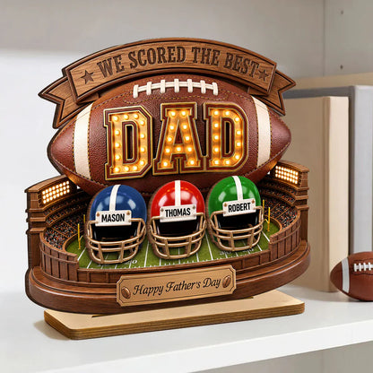 American Football Personalized 2-Layer Wooden Plaque for Dad, Unique Father's Day Gift with Stadium Style