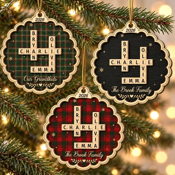 Personalized Wooden Ornament, Heartwarming Family Crossword on a Christmas Tree, Creative Gift for Grandparents