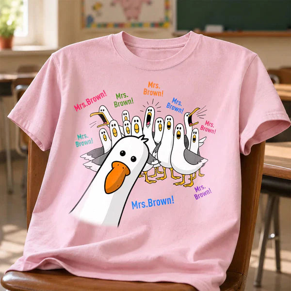 Personalized Seagulls Calling Classic Tee, Custom Teacher Name Design, Unique Back-to-School Gift
