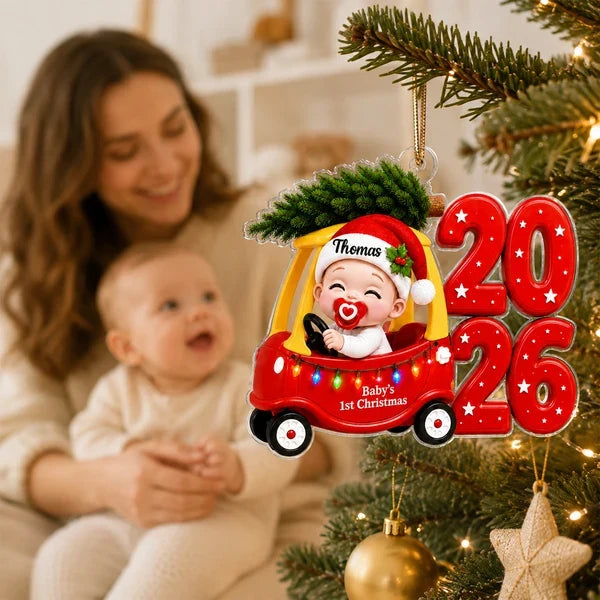 Personalized Baby's First Christmas Acrylic Ornament, Cute Cozy Car Keepsake, Creative Gift for Family