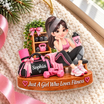 Just a Girl Who Loves Fitness Acrylic Ornament, Pink Home Gym Keepsake, Creative Gift for Wife or Best Friend
