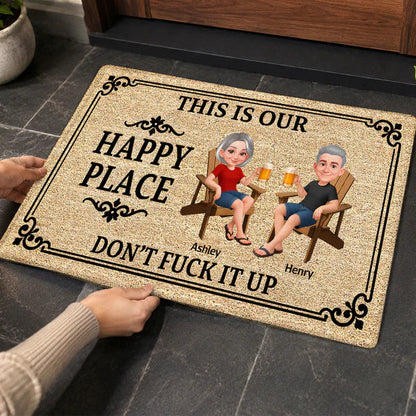 Happy Place Doormat, Personalized Couple Entryway Decor, Unique Creative Gift For Home