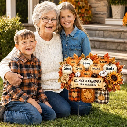 Grandpa & Grandma's Little Pumpkins Shaped Yard Sign, Personalized Fall Display, Creative Family Gift