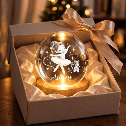 Personalized Globe Lamp, Dancing Ballerina in Warm Amber Light, Unique Gift for Daughter