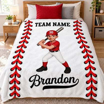 Personalized Fleece Blanket, Cartoon Baseball and Softball Player Holding a Bat, Unique Gift for Son or Daughter
