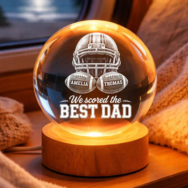 Personalized American Football Globe Lamp for Dad, Unique Father's Day Gift with Warm Game Night Glow