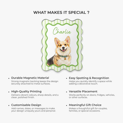 Personalized Acrylic Magnet, Watercolor Seated Pet Portrait for Refrigerator Decor, Unique Gift for Pet Owners