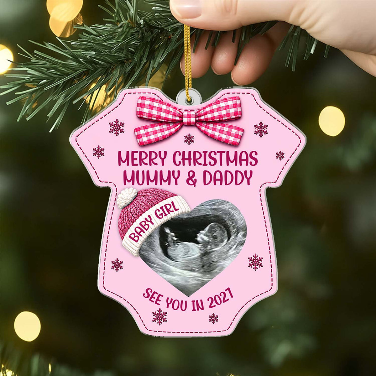 Personalized Ultrasound Acrylic Ornament, Blue Baby Bodysuit Keepsake, Creative Gift for Expecting Parents