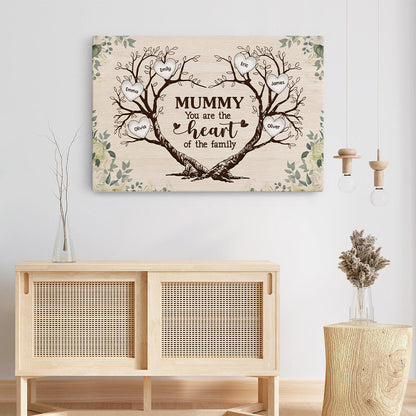 Personalized Mummy Heart of the Family Poster, Rustic Tree of Hearts Wall Art, Unique Gift for Mom