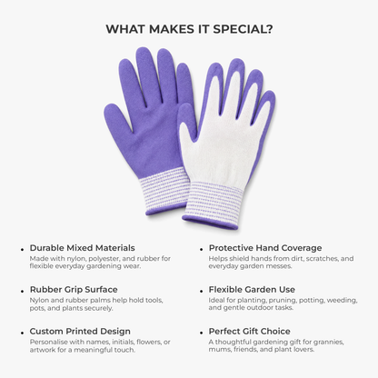 Personalized Nylonic Gloves with Pink Floral Design, Unique Gardening Gift for Her