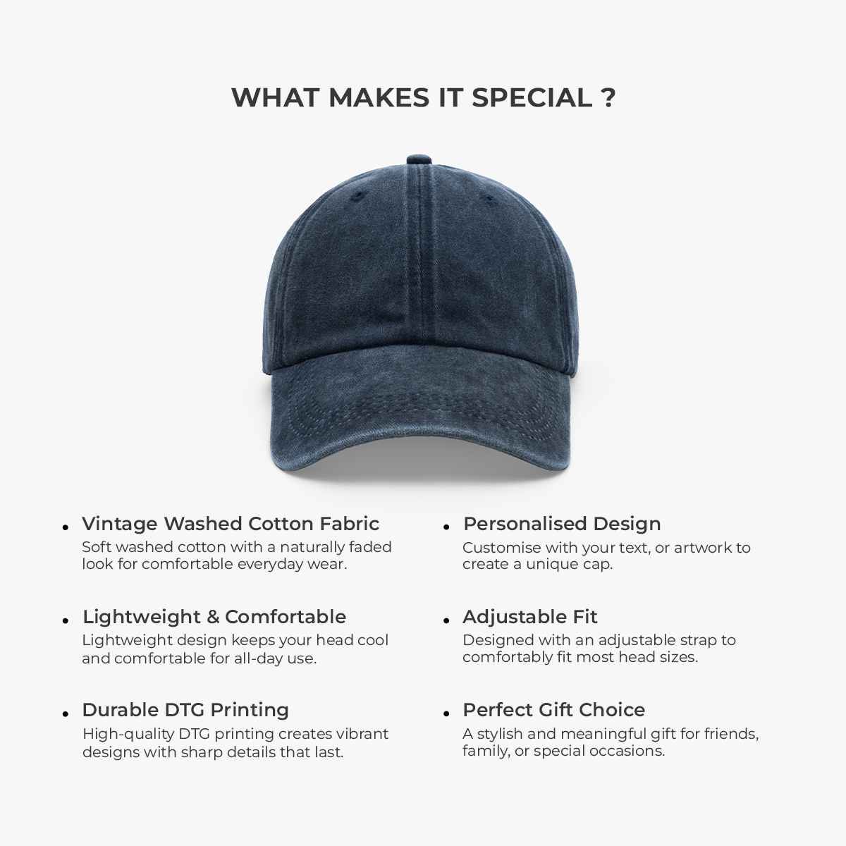 Personalized Washed Denim Baseball Cap, Vintage Look Unique Gift for Dad, Custom Casual Style