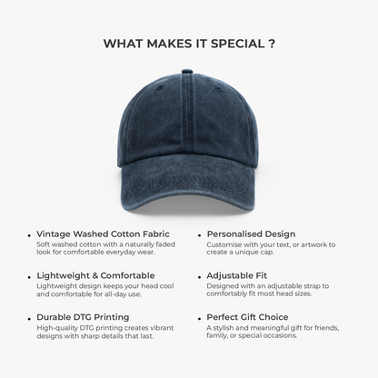 Personalized Washed Denim Baseball Cap, Vintage Look Unique Gift for Dad, Custom Casual Style