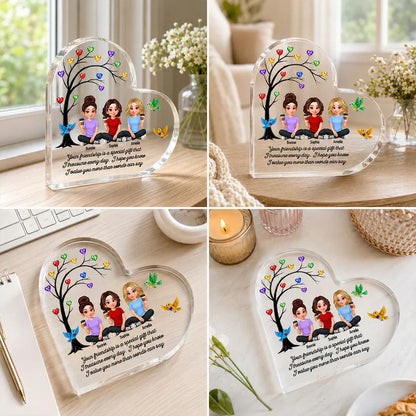 Personalized Heart Acrylic Block Plaque, Colorful Friendship Tree, Unique Gift for Sister & Friend