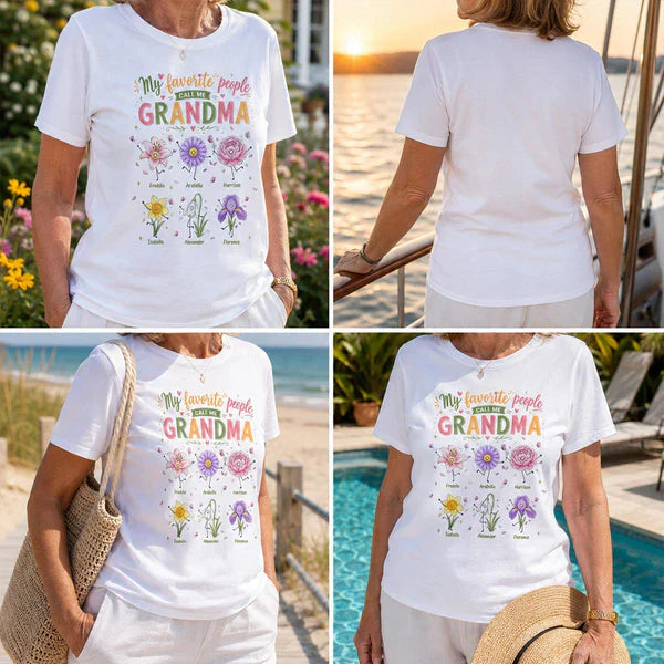 Personalized Classic Tee With Grandma Quote & Birth Month Flowers, Unique Creative Gift For Grandma