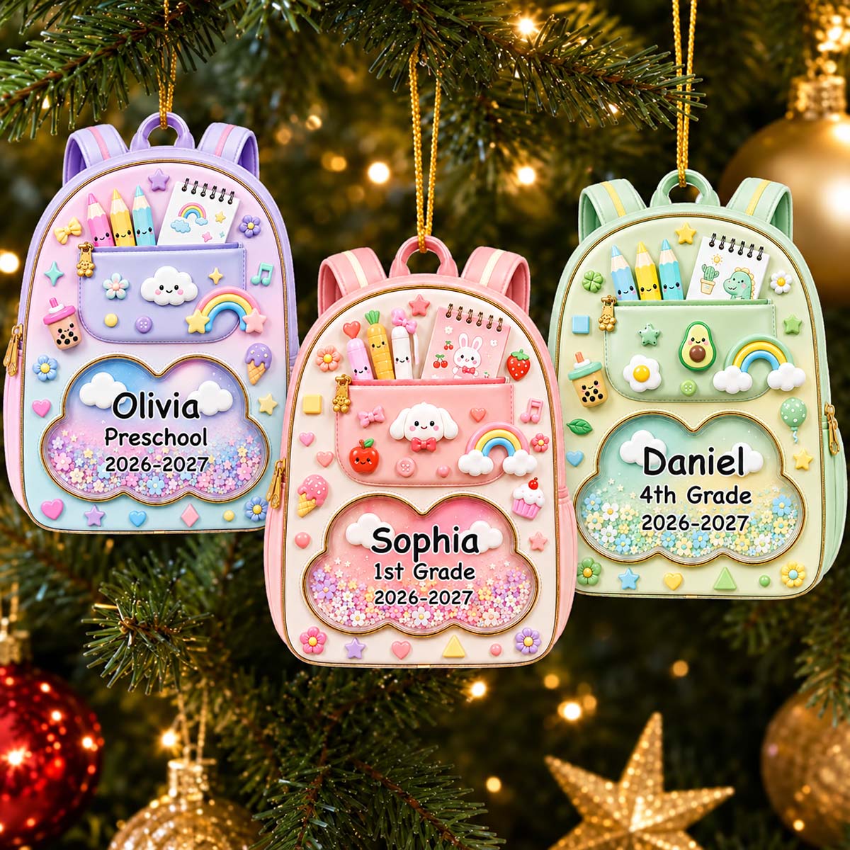 School Memory Backpack Acrylic Ornament, Personalized Christmas Tree Keepsake, Unique Creative Gift for Children