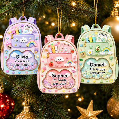 School Memory Backpack Acrylic Ornament, Personalized Christmas Tree Keepsake, Unique Creative Gift for Children