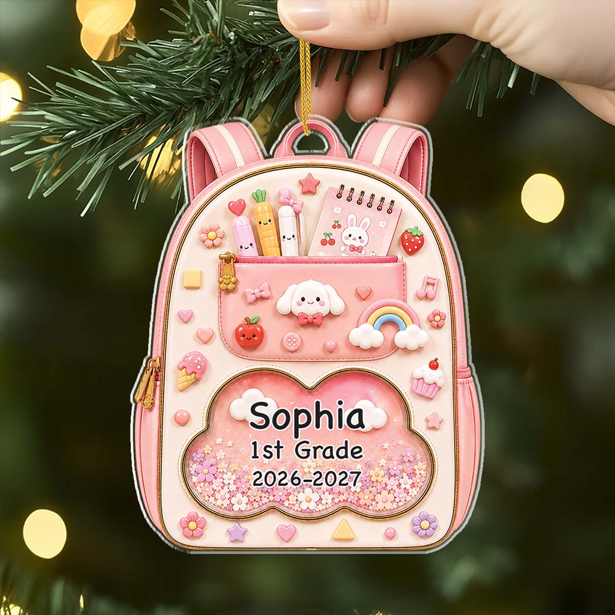 School Memory Backpack Acrylic Ornament, Personalized Christmas Tree Keepsake, Unique Creative Gift for Children