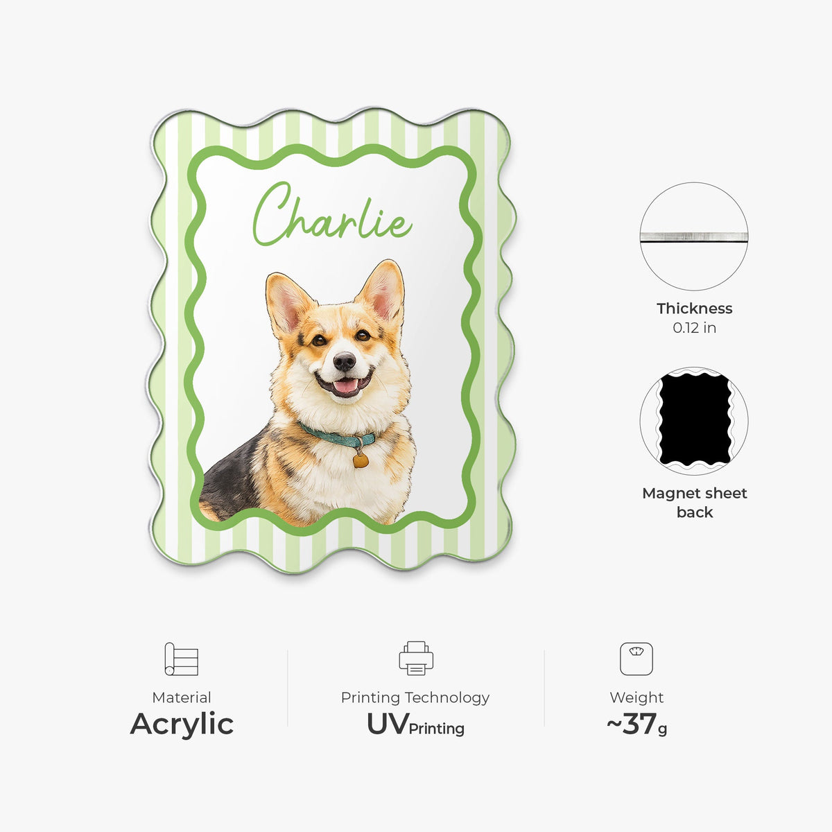 Personalized Acrylic Magnet, Watercolor Seated Pet Portrait for Refrigerator Decor, Unique Gift for Pet Owners