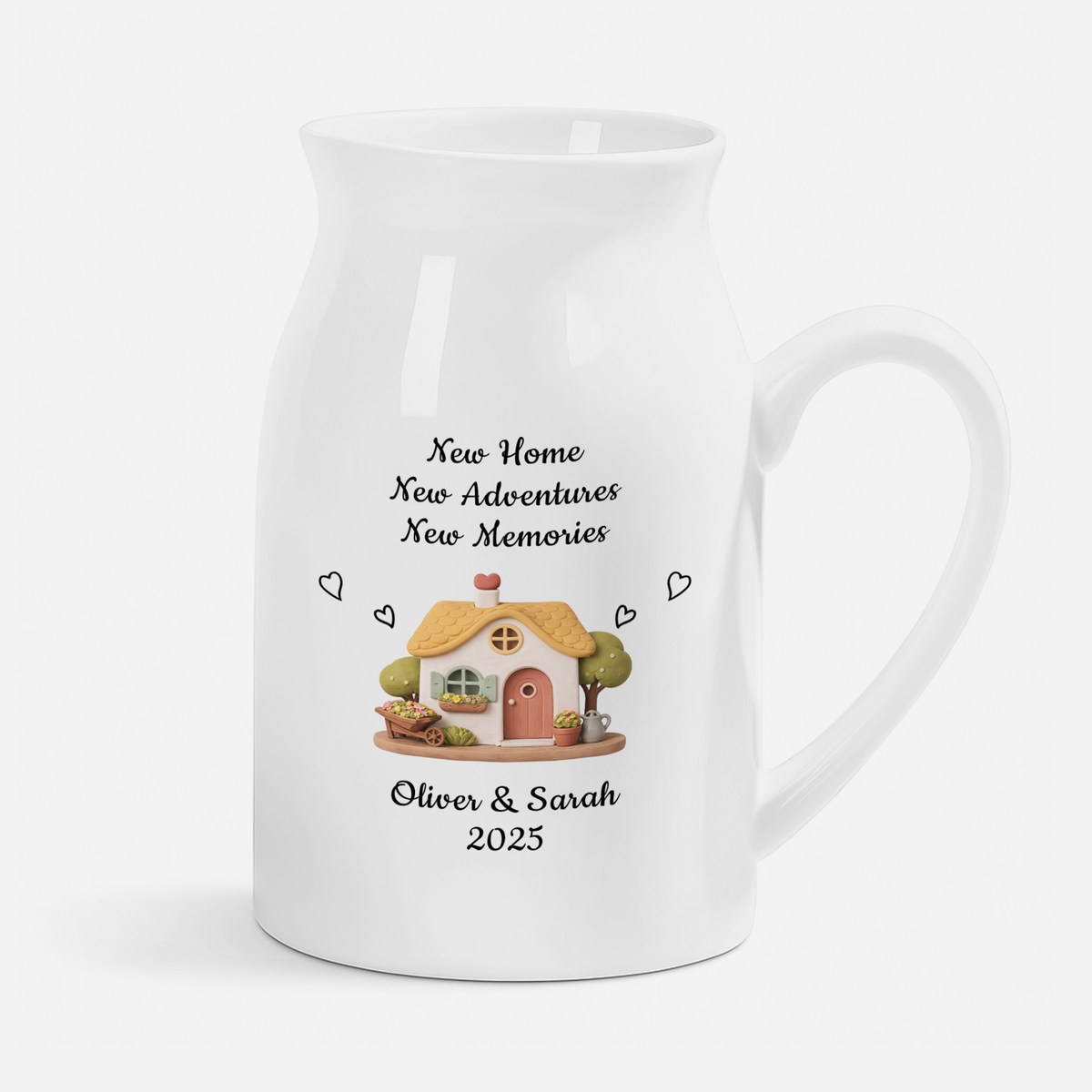 Personalized Handled Vase with Cottage Hearts Design, Creative Gift for Couples Starting a New Home