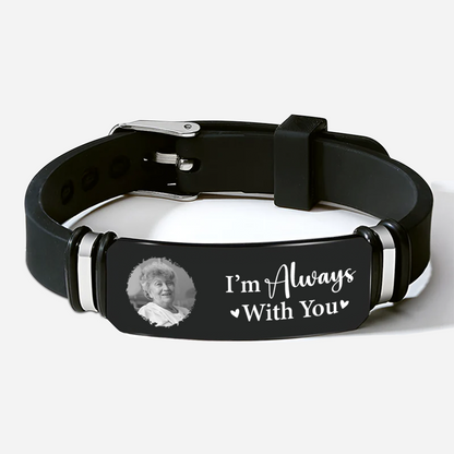 Personalized Silicone Bracelet with Photo, Black Memorial Keepsake, Unique Sympathy Gift for Family