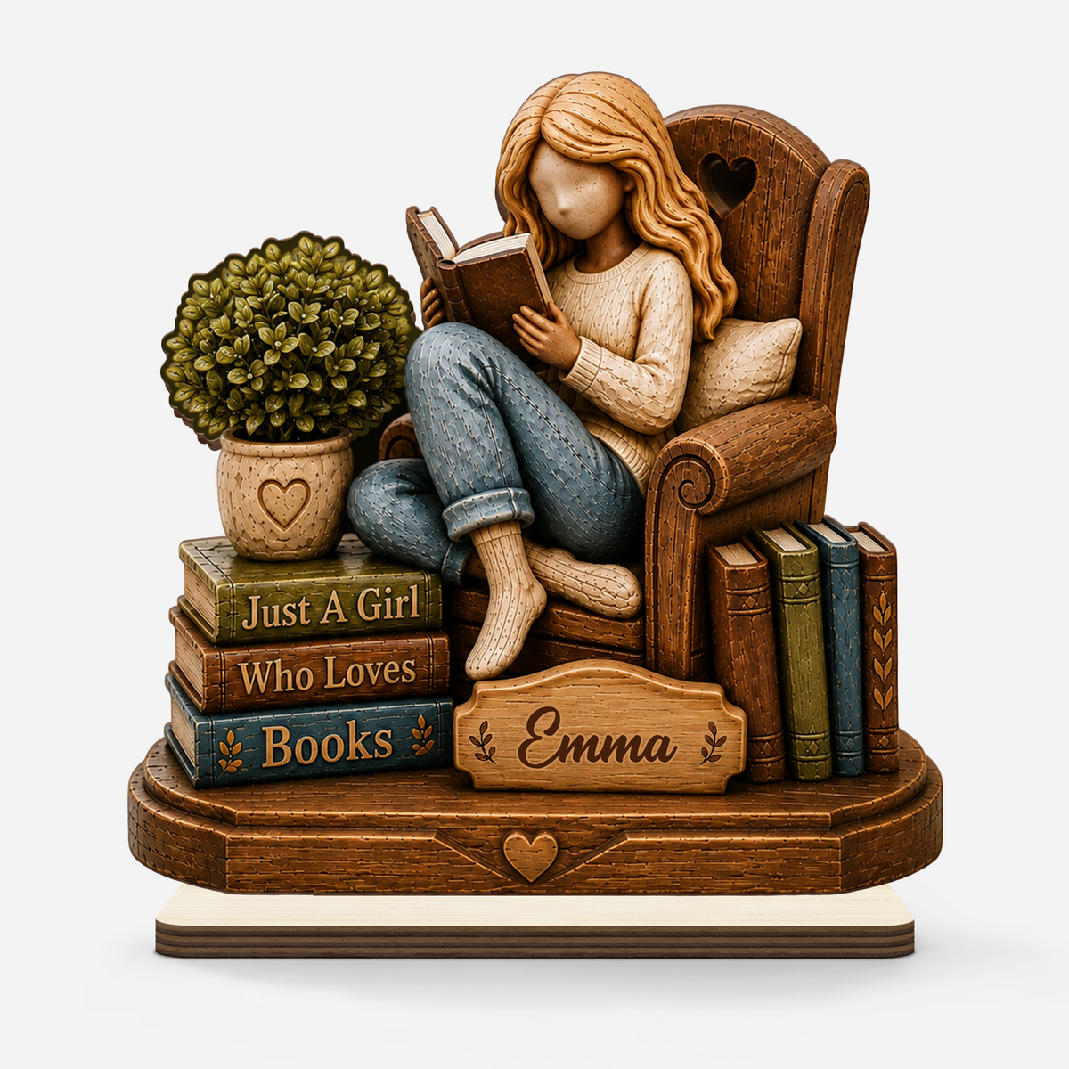 Personalized Just A Girl Who Loves Books 2-Layer Wooden Plaque, Warm Reading Nook, Creative Gift for Her
