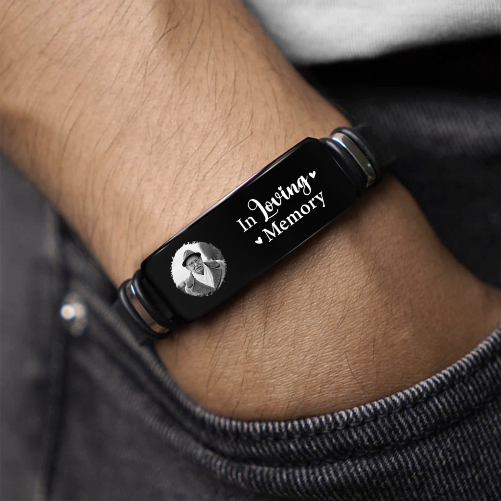 Personalized Silicone Bracelet with Photo, Black Memorial Keepsake, Unique Sympathy Gift for Family