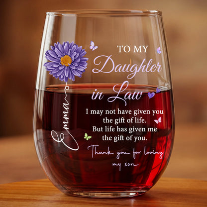 Personalized Daughter-in-Law Wine Glass with Grateful Quote, Creative Gift for a Cherished Family Member