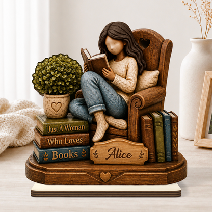 Personalized Just A Girl Who Loves Books 2-Layer Wooden Plaque, Warm Reading Nook, Creative Gift for Her