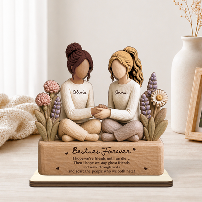 Personalized 2-Layer Wooden Plaque, Hand-Holding Friendship Keepsake in Warm Neutrals, Creative Gift for a Friend