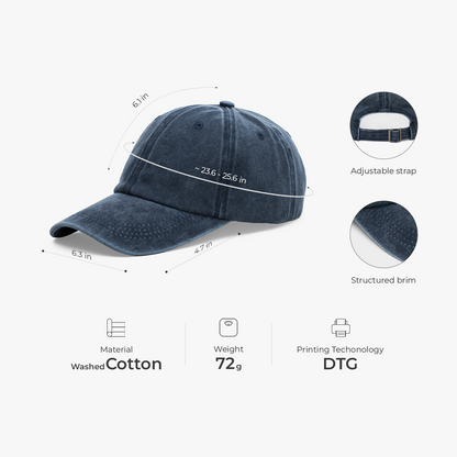 Personalized Washed Denim Baseball Cap, Vintage Look Unique Gift for Dad, Custom Casual Style