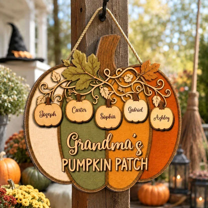 Personalized Wooden Sign, Colorful Pumpkin Patch Front Door Decor, Unique Fall Gift for Grandma & Grandpa