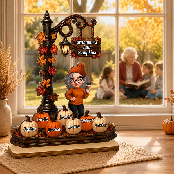 Personalized 2-Layer Wooden Plaque, Grandma's Little Pumpkins Lamp Post, Unique Gift for Grandma