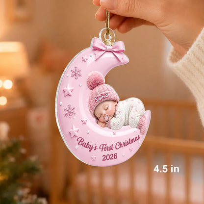 Personalized Acrylic Ornament With Sleeping Baby On Moon, Unique Creative Gift For New Parents