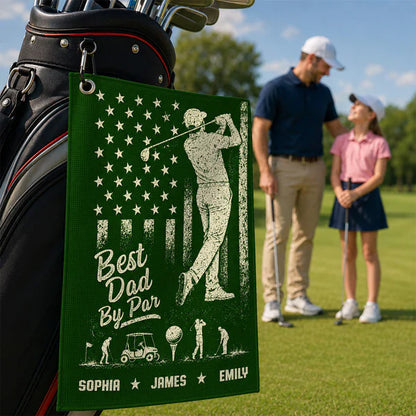 Personalized Waffle Weave Golf Towel, Best Papa By Par Golfer Swing, Unique Gift for Dad on the Course