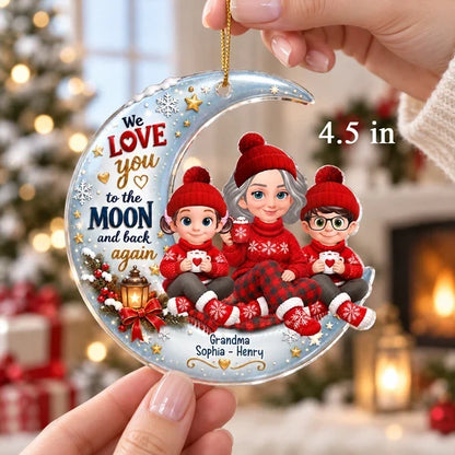 Personalized Acrylic Ornament, Grandma and Grandchild Sitting on Moon, Unique Christmas Gift for Grandma
