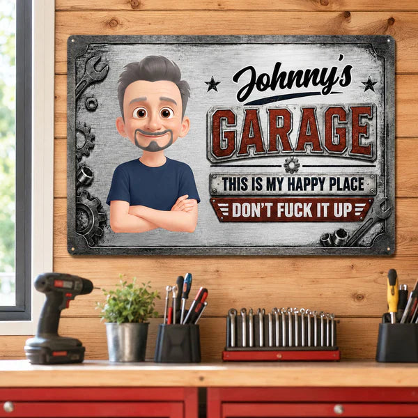 Rectangular Iron Sign, Personalized This Is My Happy Place Garage Decor, Creative Gift for Mechanic