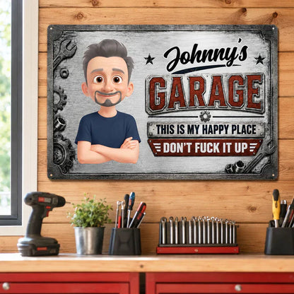 Rectangular Iron Sign, Personalized This Is My Happy Place Garage Decor, Creative Gift for Mechanic