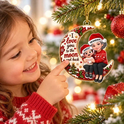 Acrylic Ornament, Hugging Grandma and Grandchild, I Love You to the Moon and Back, Personalized Creative Gift for Grandma